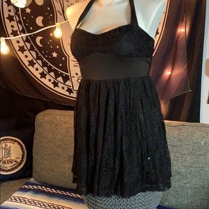 Black dress ties around neck